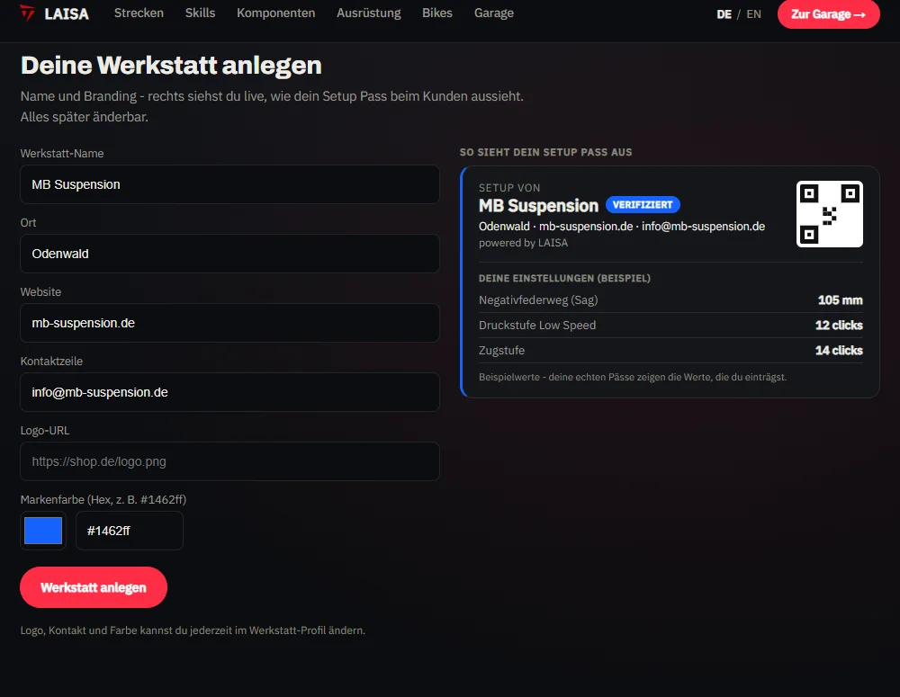 Shop-Formular mit Live-Pass-Vorschau